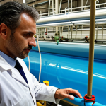 **Prompt:** *A vibrant image of a sustainability consultant in Valencia, Spain, inspecting a textile factory's water treatment system. Focus on the detail of a hidden leak being discovered. Capture the determination of the consultant, use natural lighting, conveying a sense of urgency and environmental awareness, photo realistic.*