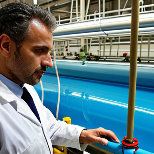 Home 15 **Prompt:** *A vibrant image of a sustainability consultant in Valencia, Spain, inspecting a textile factory's water treatment system. Focus on the detail of a hidden leak being discovered. Capture the determination of the consultant, use natural lighting, conveying a sense of urgency and environmental awareness, photo realistic.*
