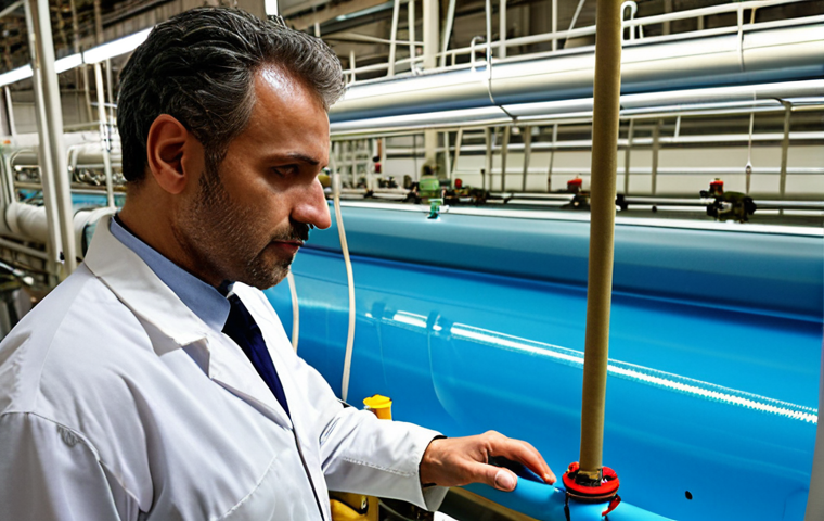 **Prompt:** *A vibrant image of a sustainability consultant in Valencia, Spain, inspecting a textile factory's water treatment system. Focus on the detail of a hidden leak being discovered. Capture the determination of the consultant, use natural lighting, conveying a sense of urgency and environmental awareness, photo realistic.*