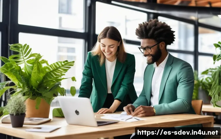 지속가능발전 전문 직업의 미래 전망 - **Image Prompt 1: The Future of Green Professionals**
    A vibrant, sunlit co-working space buzzing...