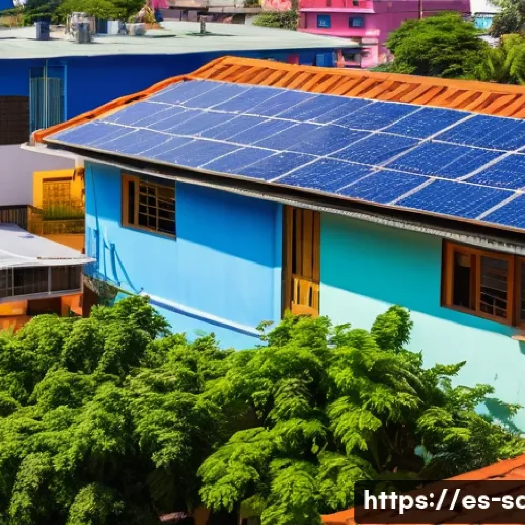 지속가능발전 실기 시험 준비 - A vibrant community scene in a Latin American town showcasing sustainable development principles: di...