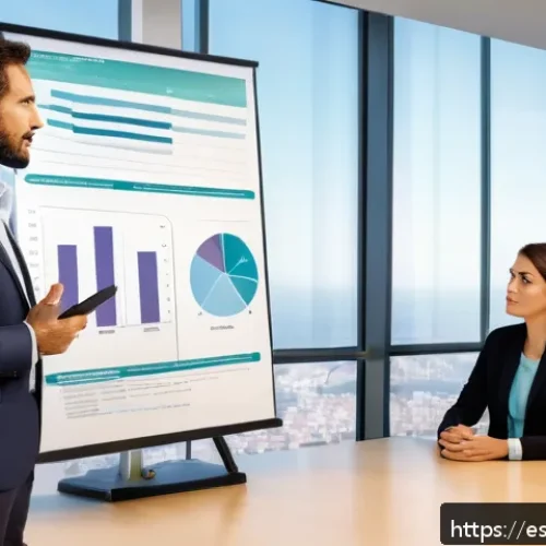 지속가능발전 전문가 연봉 협상 - A professional sustainability consultant presenting a detailed report in a modern corporate office i...