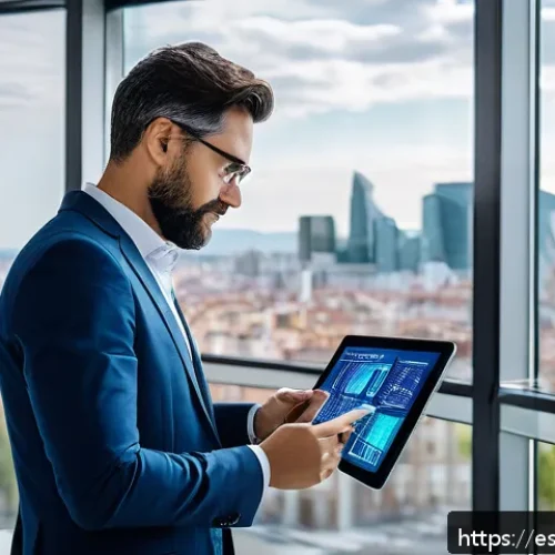 지속가능발전 분야의 연봉 및 직무별 차이 - A professional environmental consultant working in a modern office setting in Madrid, Spain, analyzi...