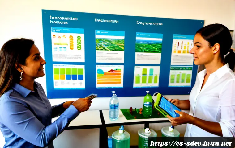 지속가능발전 전문가의 업무 성과 지표 - Photorealistic sustainable development specialist in a bright municipal planning office in Madrid, r...
